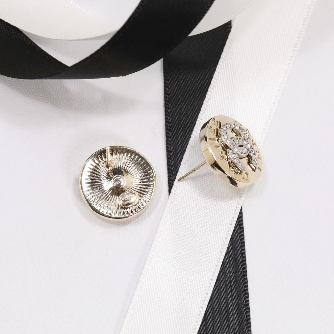 Aretes de lujo elegantes redondos con letras, chapados en oro, circonitas, con postes de plata de ley 925 para mujer