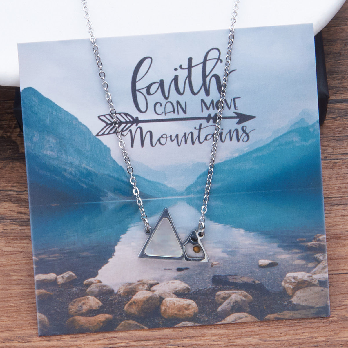 Minimalist Geometric Faith Turquoise and Shell Hill Mustard Seed Stainless Steel Necklace with Polished Titanium Steel Pendant