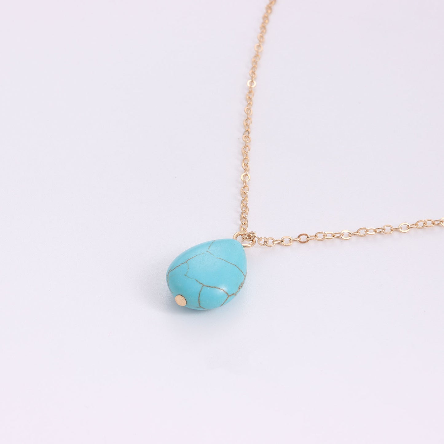 Geometric Turquoise Pendant Necklace for Women with Electroplated Alloy Chain and Irregular Texture Design