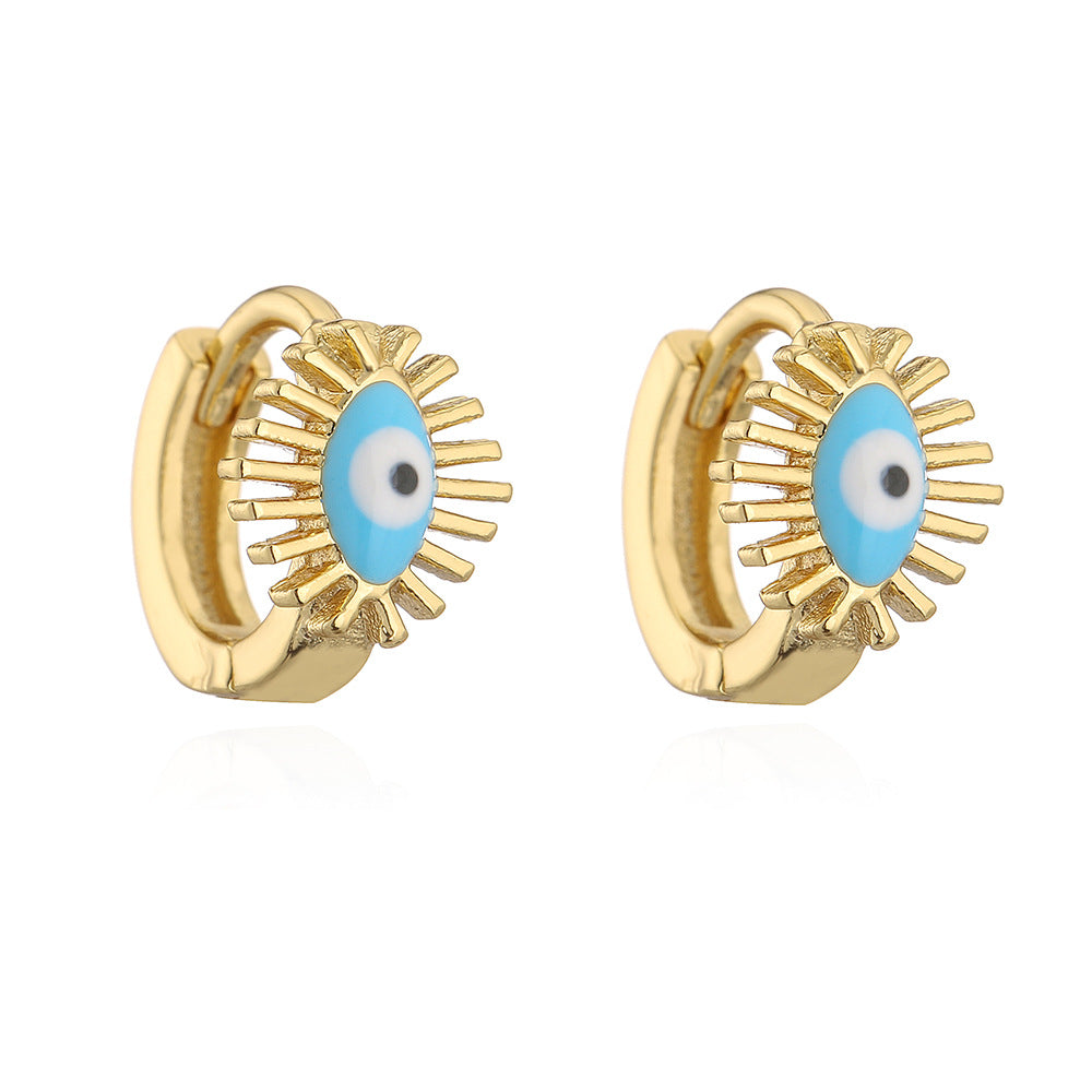 Fashion Geometric Evil Eye Enamel Drop Oil 18K Gold Plated Copper Mini Hoop Earrings for Women