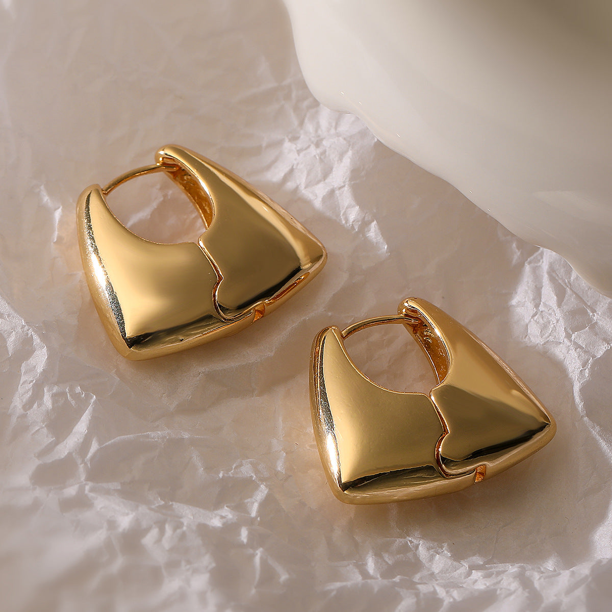Vintage Geometric Copper Earrings for Women with Gold Plating Unique Irregular Design Fashion Statement Studs