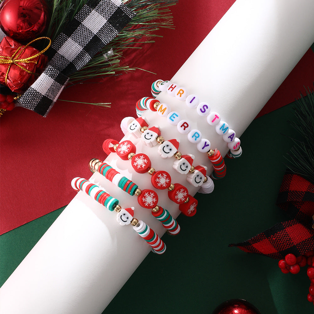 Braccialetto per Bambini con Babbo Natale dei Cartoni Animati e Albero di Natale in Argilla Polimerica, Set di Accessori Fatti a Mano per le Feste