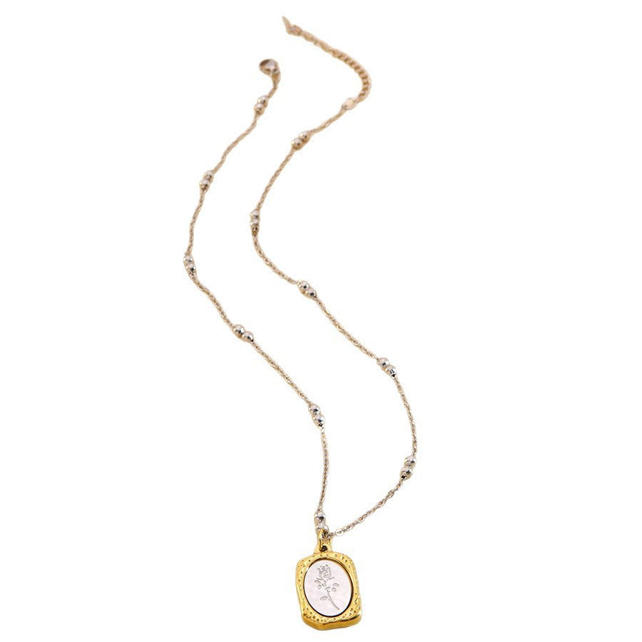 Luxury Minimalist Square Floral Plated Stainless Steel Necklace for Women