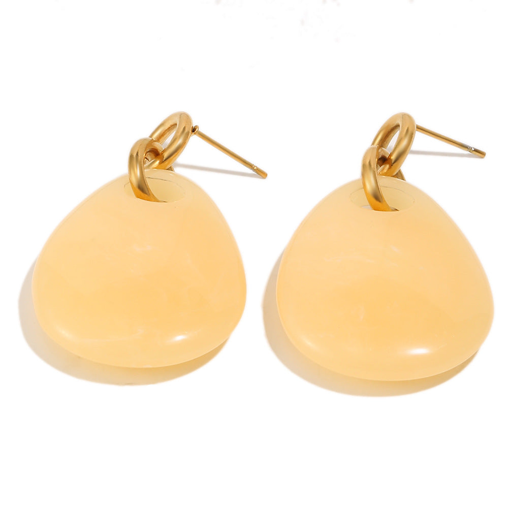 Elegant Minimalist Oval Acrylic and 18K Gold Plated Stainless Steel Round Hoop Earrings for Women