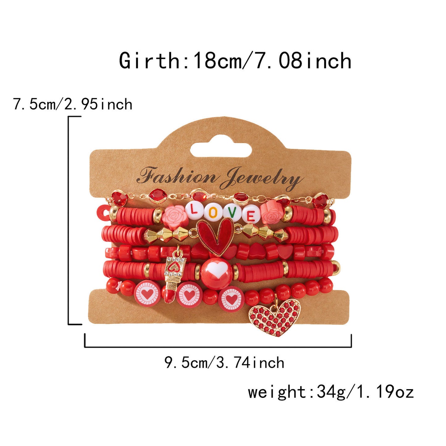Handmade Resin Heart Pendant Bracelet Set Unisex