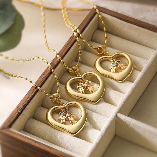 Collar con colgante de cobre minimalista con forma de corazón para mujer y hombre, con diseño geométrico y delicada cadena para la clavícula