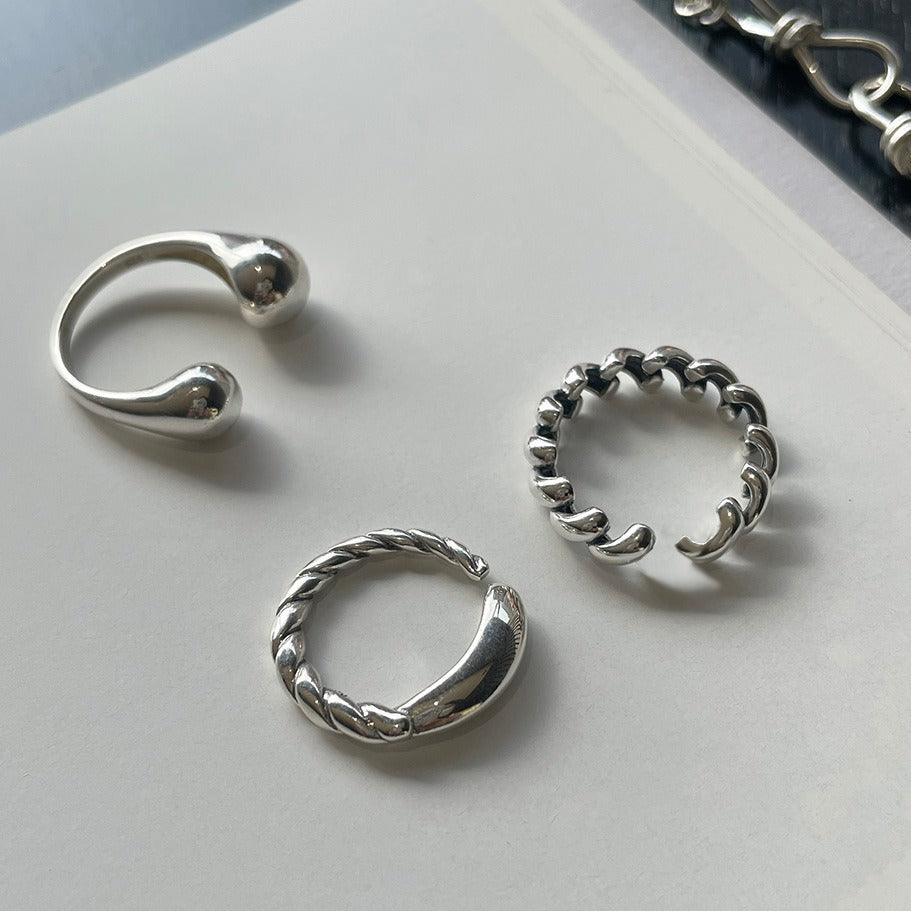 Vintage Minimalist Heart-Shaped 925 Sterling Silver Adjustable Ring with Rope Knot Detail for Women