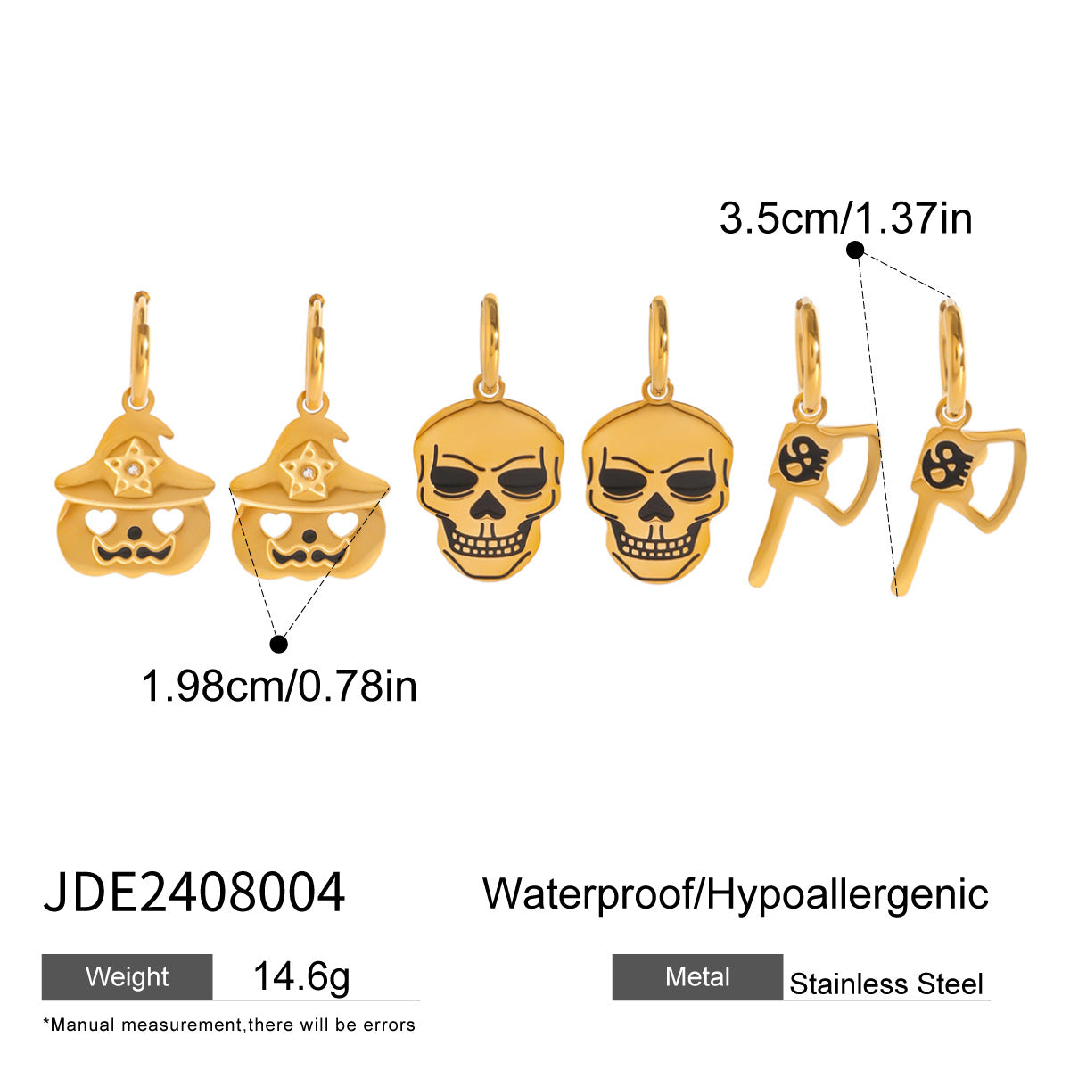 Geometric Stainless Steel Plated Pumpkin Skull Hoop Earrings for Women
