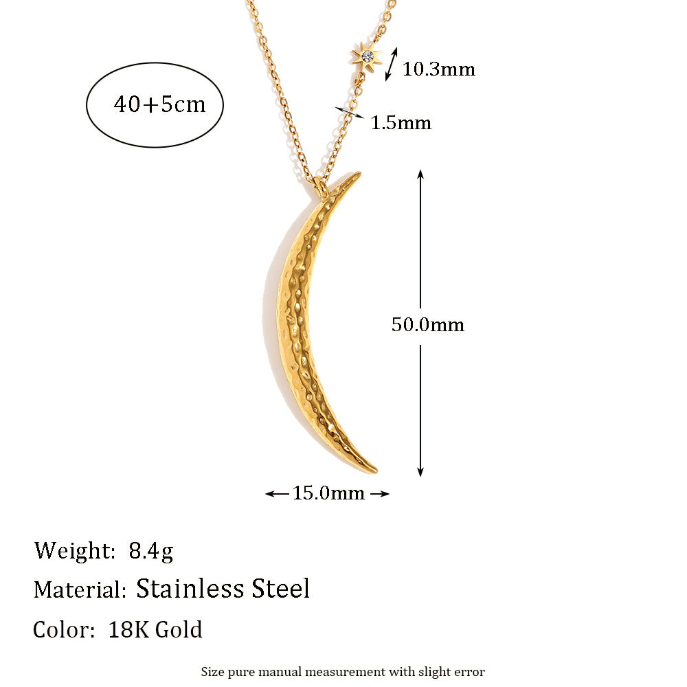 Collana con Pendente a Mezzaluna d'Ispirazione Vintage da Donna in Acciaio Inossidabile con Placcatura in Oro 18 carati, Design Geometrico Minimalista