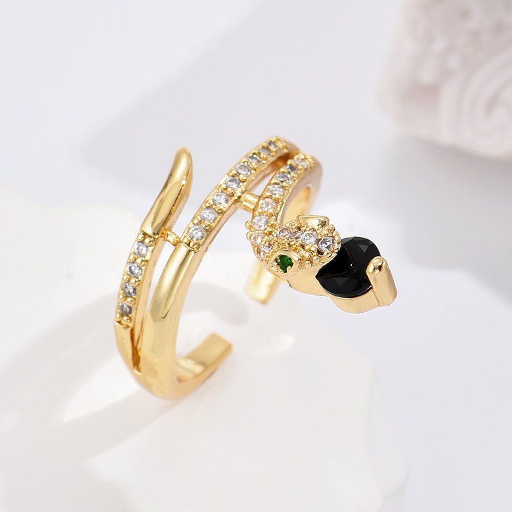 Minimalist Geometric Copper Ring with 18K Gold Plating and Micro-Paved Zirconia for Women