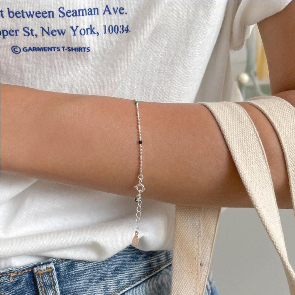 Minimalist Geometric Beaded Bracelet in 925 Sterling Silver with Polished Round Beads