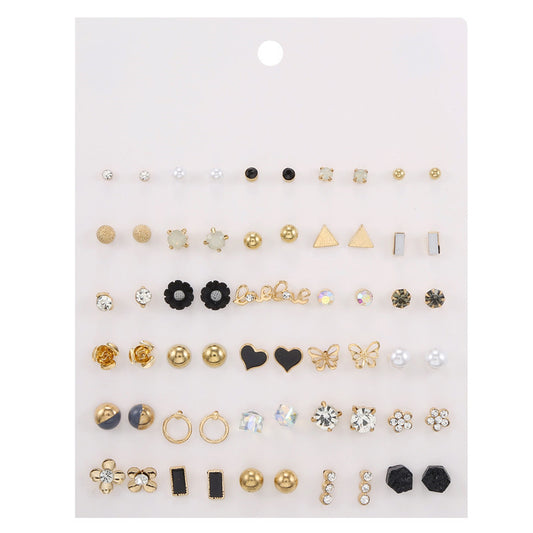 Fashion Geometric Butterfly Floral Micro-inlay Rhinestone Alloy Resin Pearl Earring Set for Women and Men