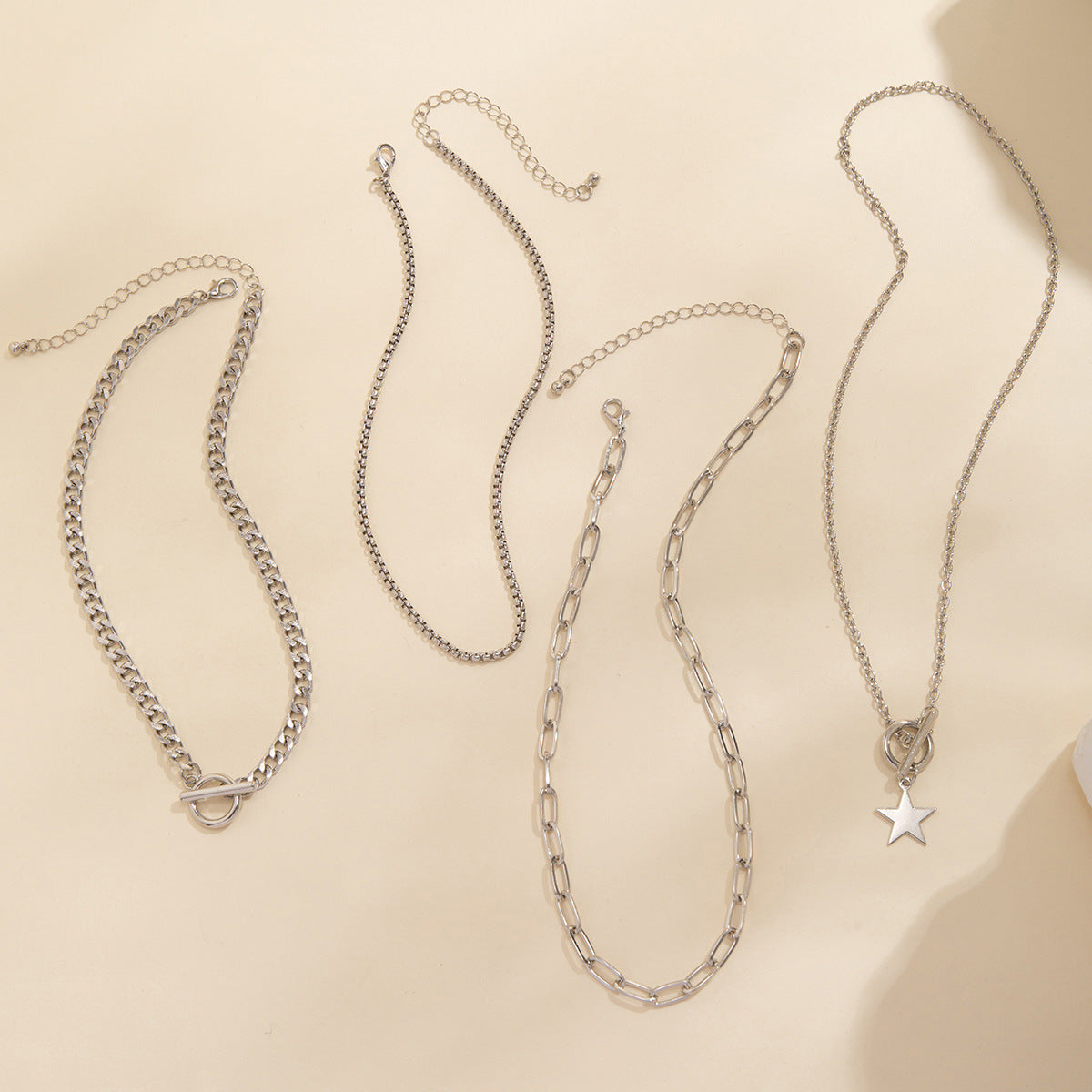 Punk Minimalist Star Alloy Plated Curb Chain Layered Necklace for Women
