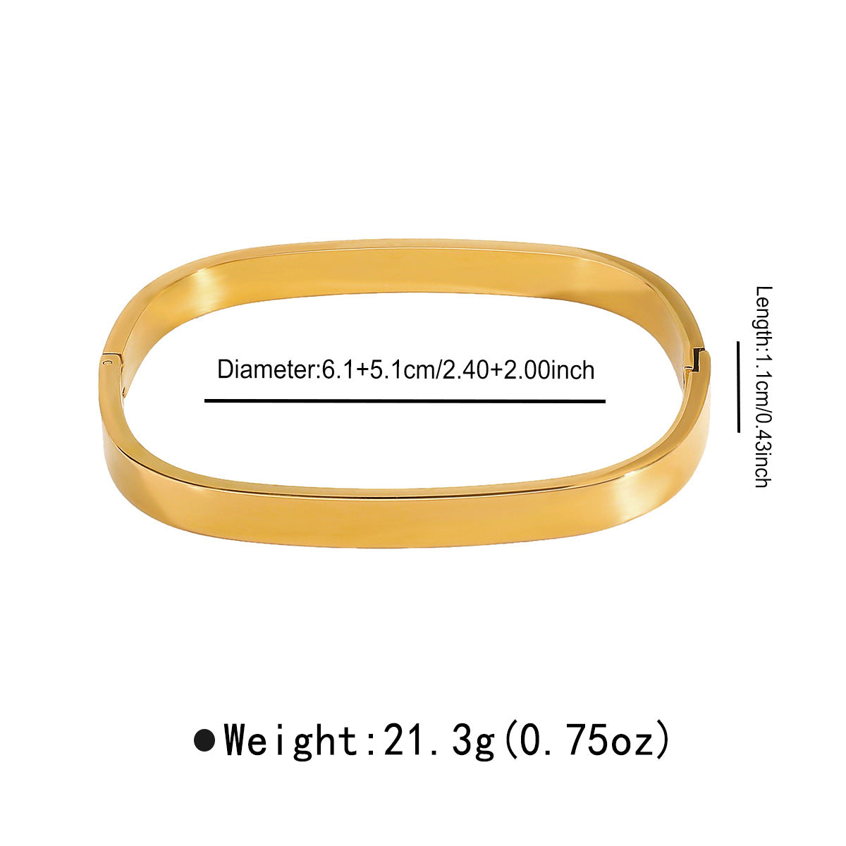 Pulsera de Puño Cuadrada Minimalista de Acero Inoxidable con Acabado Pulido para Mujer