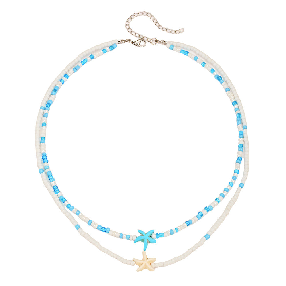 Geometric Round Stainless Steel and Resin Necklace with Starfish Shell Turtle Charms Cable Chain Unisex