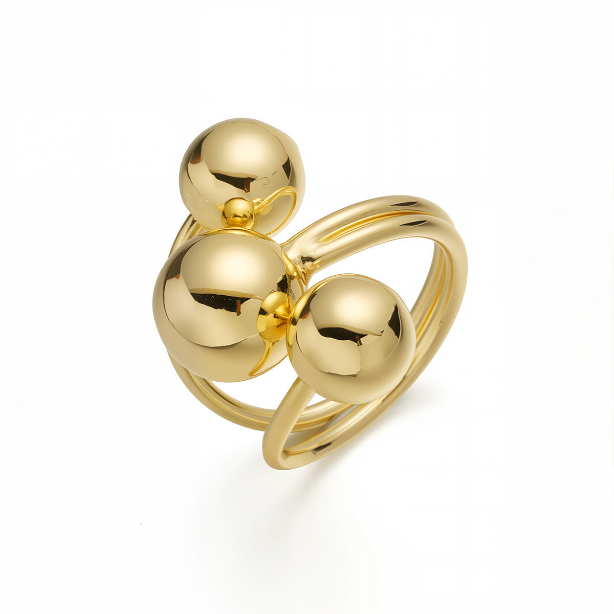 Anello geometrico in rame placcato oro 18 carati da donna, anello vistoso alla moda con sfera oversize