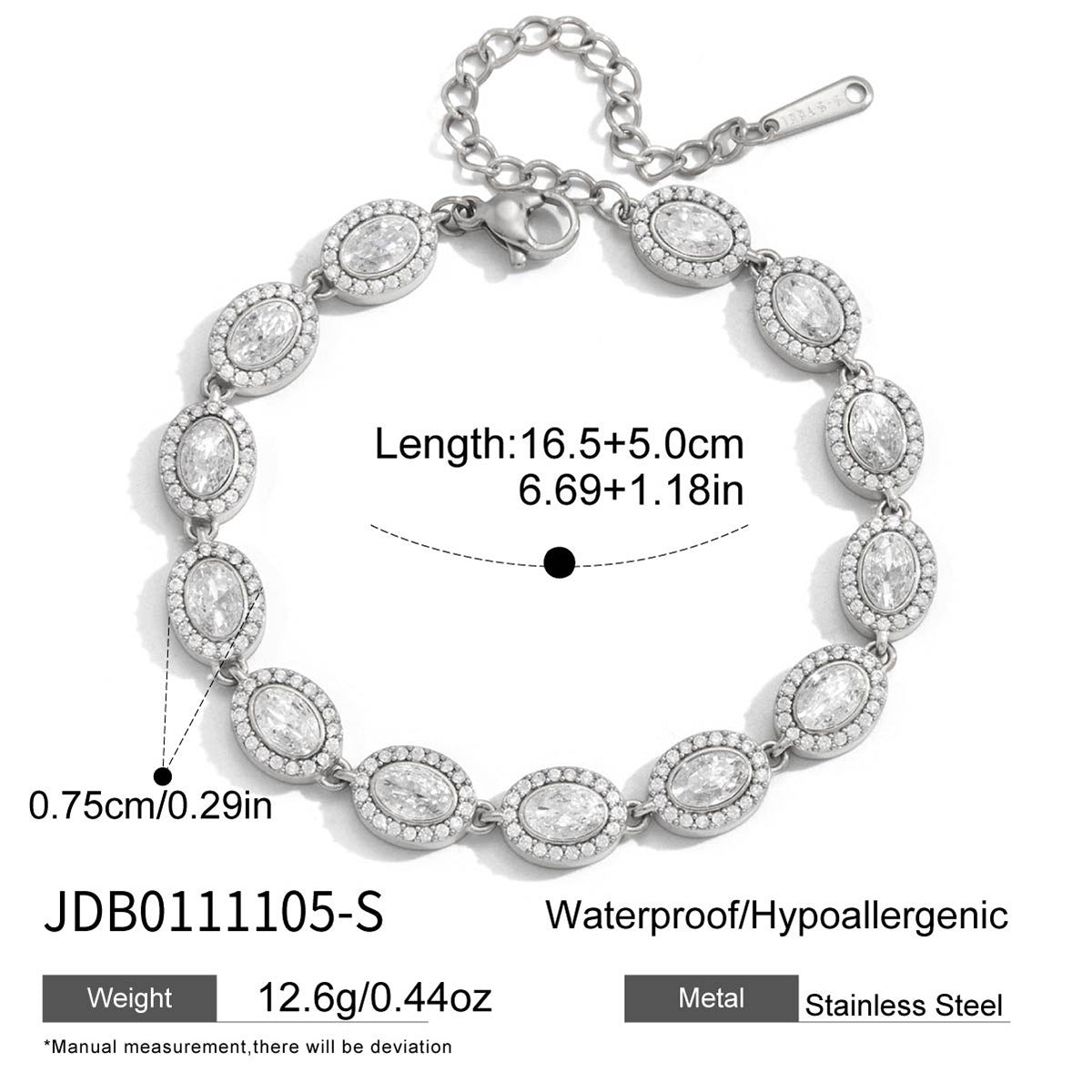 Geometric Heart Stainless Steel Plated Cubic Zirconia Tennis Bracelet for Women
