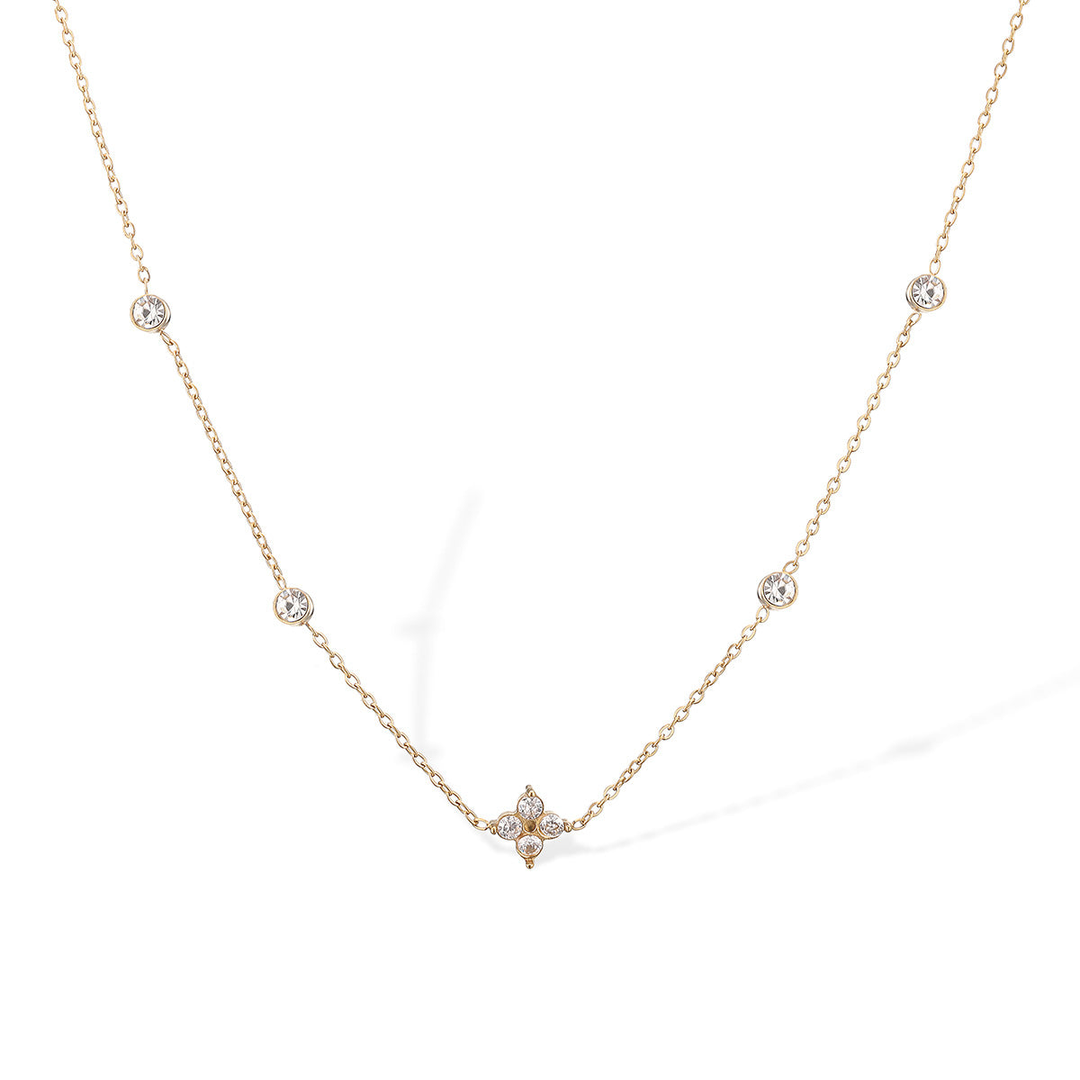 Minimalist 18K Gold Plated Geometric Stainless Steel Necklace with Cubic Zirconia for Women