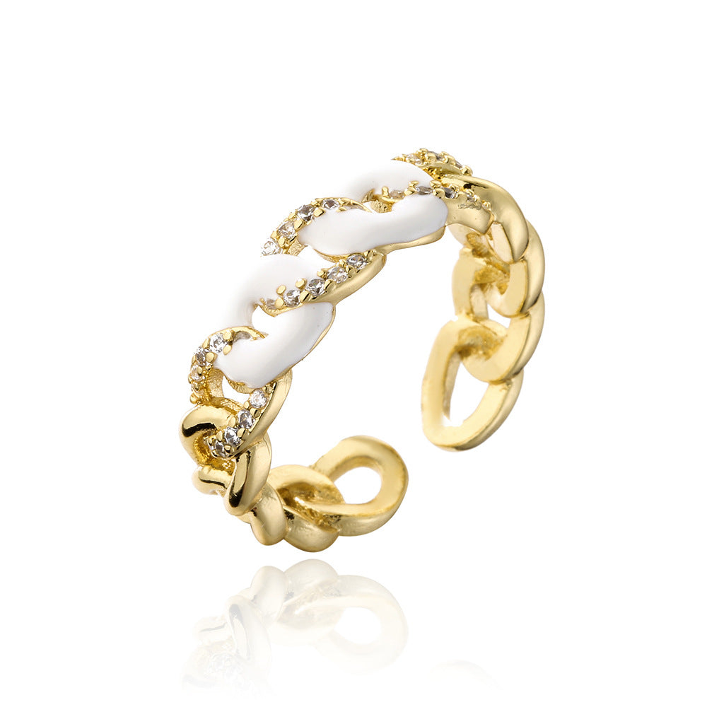 Anello aperto geometrico minimalista da donna in rame placcato oro 18 carati con zirconi micro-incastonati
