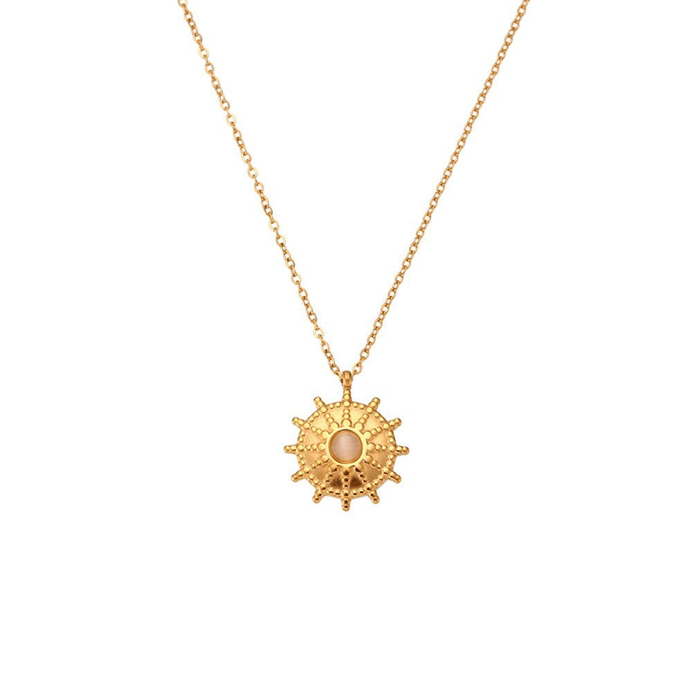 Collana da donna a pendente minimalista a mezza luna in acciaio inossidabile con placcatura in oro 18 carati e intarsio in pietra naturale