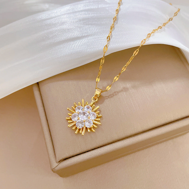 Collana Pendente Luna Geometrica Minimalista per Donne e Uomini Catena a Serpente in Acciaio Inossidabile con Intarsio di Strass