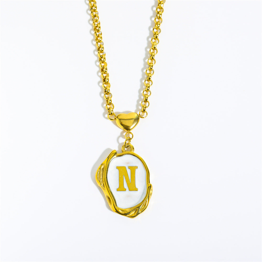 Collana Minimalista in Acciaio Inossidabile a Forma di Lettera con Placcatura in Oro 18K e Catena a O per Uomo e Donna