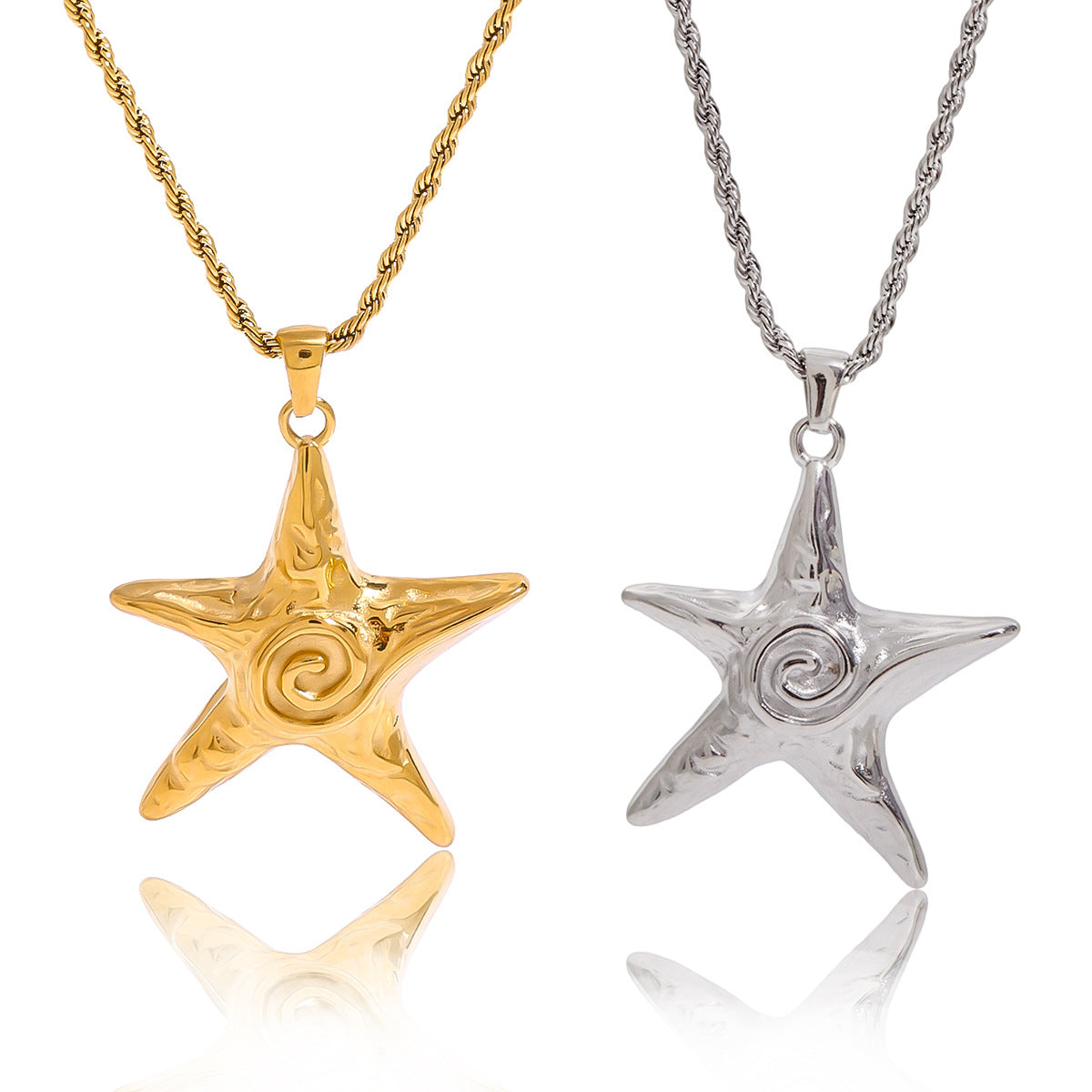 Elegante Collana a Forma di Stella Marina in Acciaio al Titanio con Finitura Placcata per Donne, Pendente Geometrico Minimalista su Catena in Acciaio Inossidabile