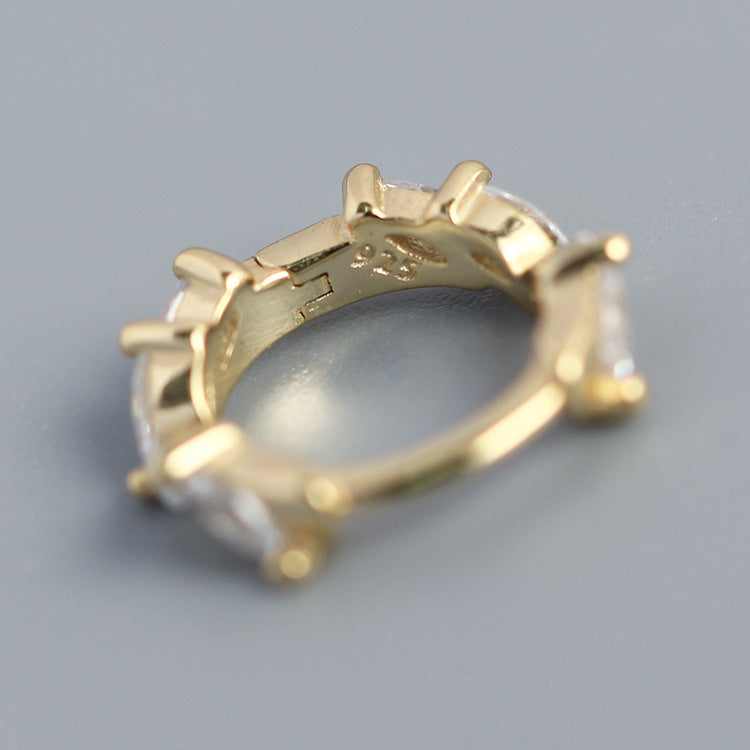 Orecchini a cerchio da donna in argento sterling S925, con zirconi intarsiati, geometrici, minimalisti, a forma di navette