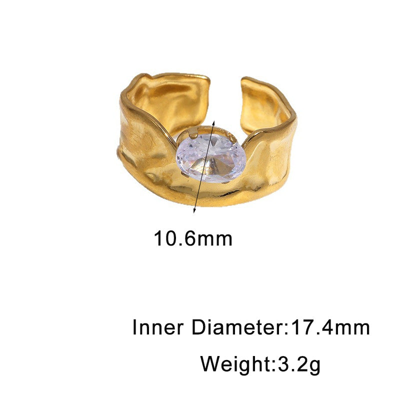 Minimalist Geometric Stainless Steel Gold Plated Ring with Cubic Zirconia for Women