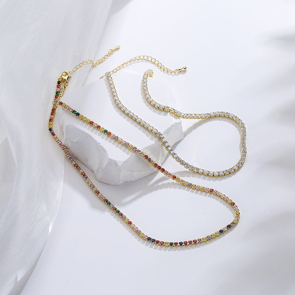 Geometric Pendant Necklace for Women Made of Brass with 18K Gold Plating and Micro-Pave Colored Zirconia