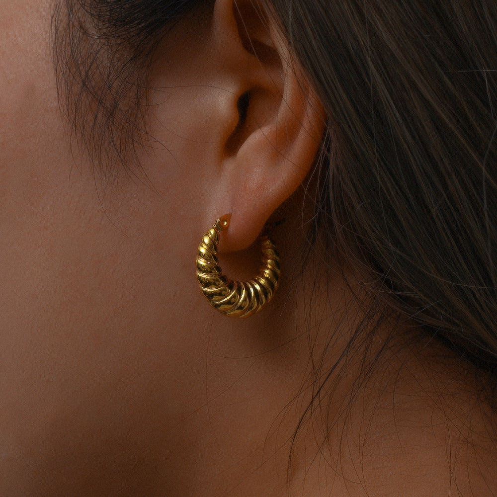 Orecchini a cerchio geometrici minimalisti in acciaio inossidabile da donna placcati oro 18 carati