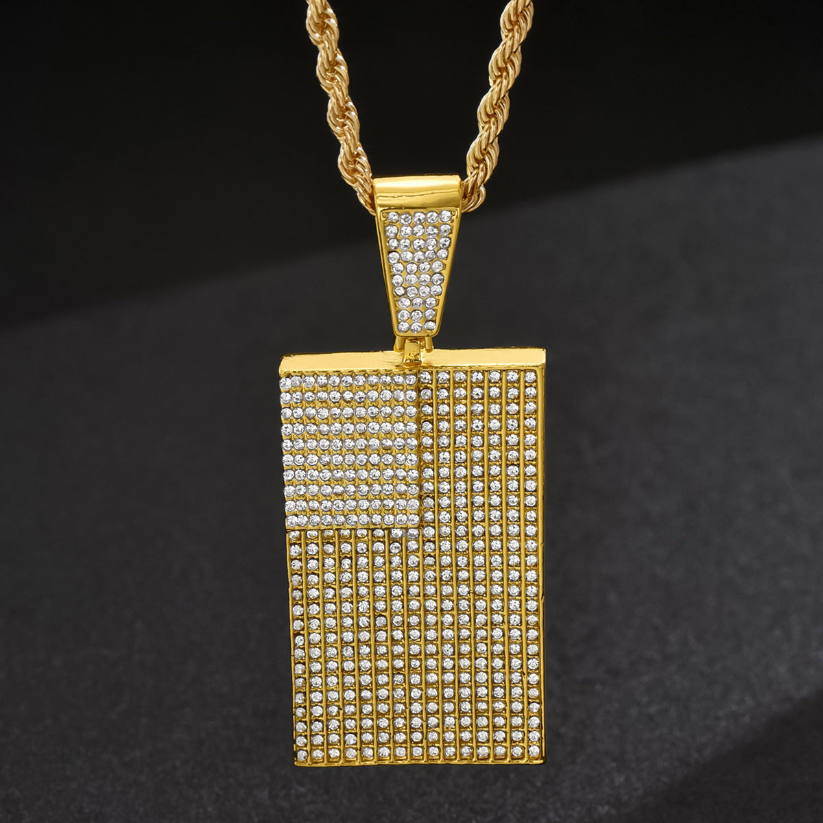 Hip Hop Style Square Pendant Necklace in Zinc Alloy with Rhinestone Inlay on Cuban Chain for Women