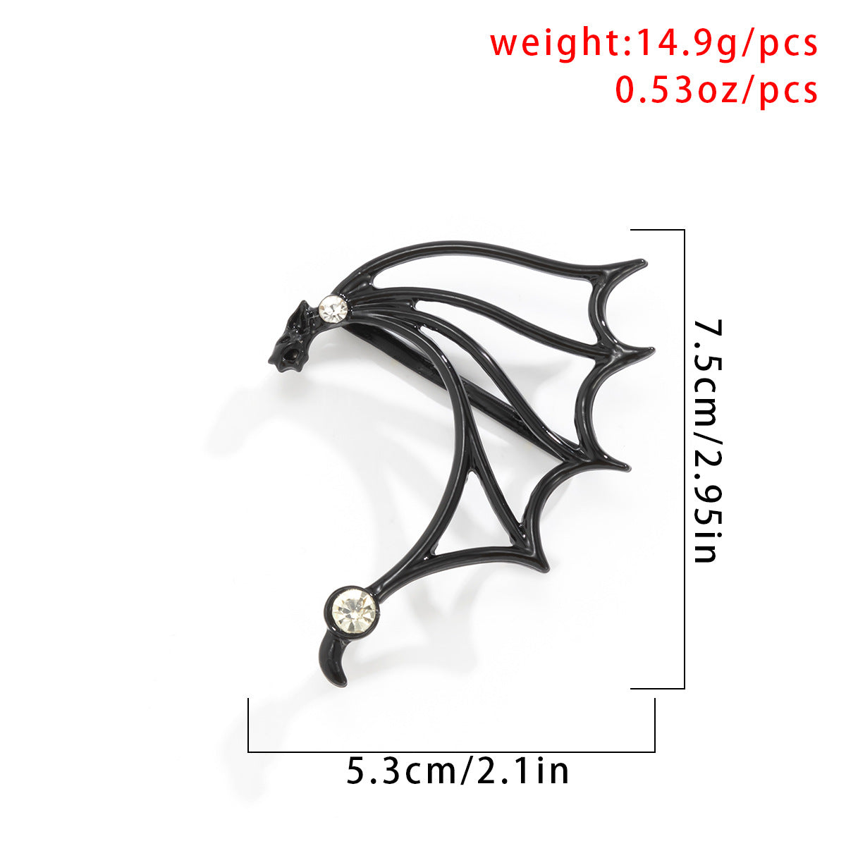 Sweet Vintage Geometric Black Rhinestone Hollow Elf Wing Ear Cuff Alloy Plated Earring