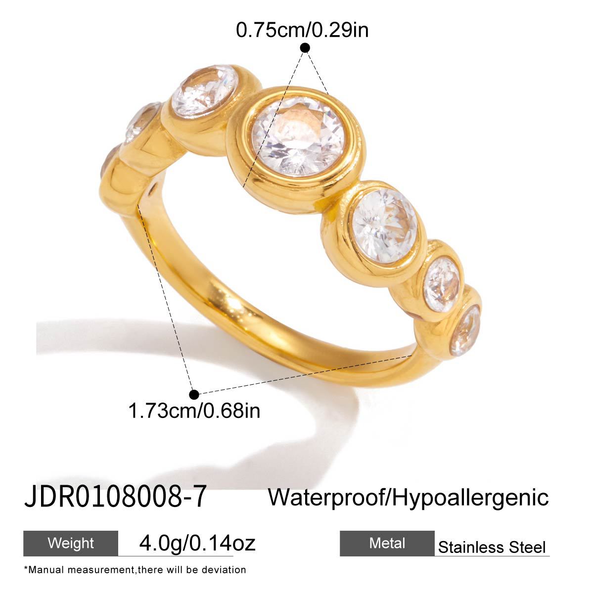 Elegant Geometric Cubic Zirconia Inlay PVD Stainless Steel Ring for Women