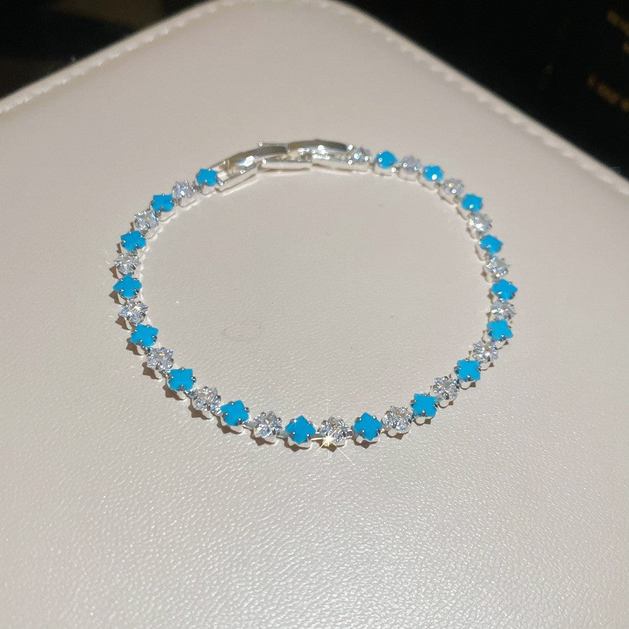 Sweet Minimalist Geometric Floral Brass Bracelet with Cubic Zirconia Inlay for Women