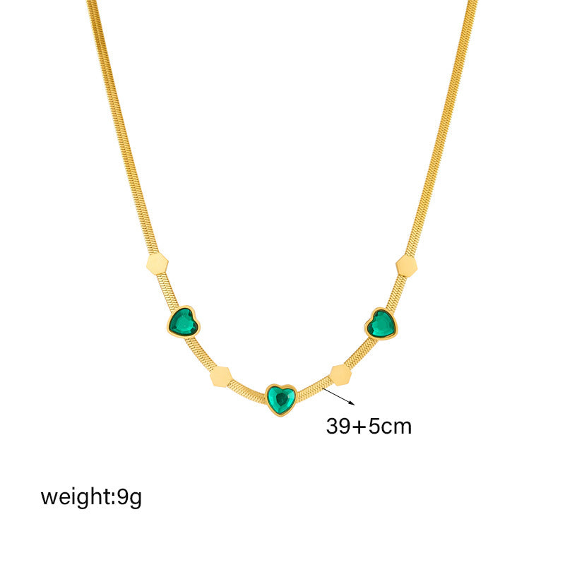Collar Colgante Hexagonal Geométrico Vintage con Dije de Corazón Incrustado de Diamantes de Imitación en Cadena de Serpiente de Acero de Titanio Bañado en Oro para Mujer