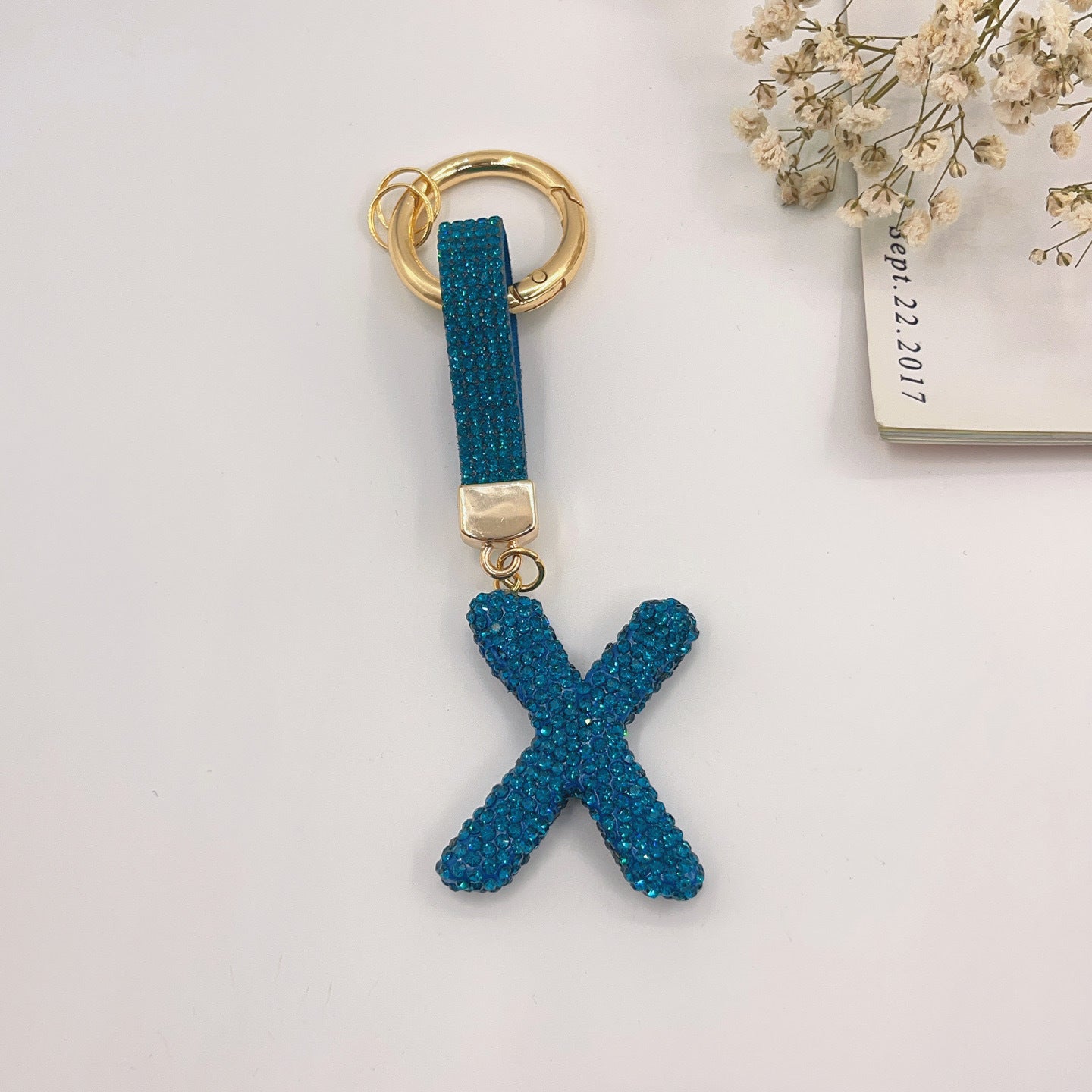 Sweet Rhinestone Inlay Letter Resin Keychain Charm Bar