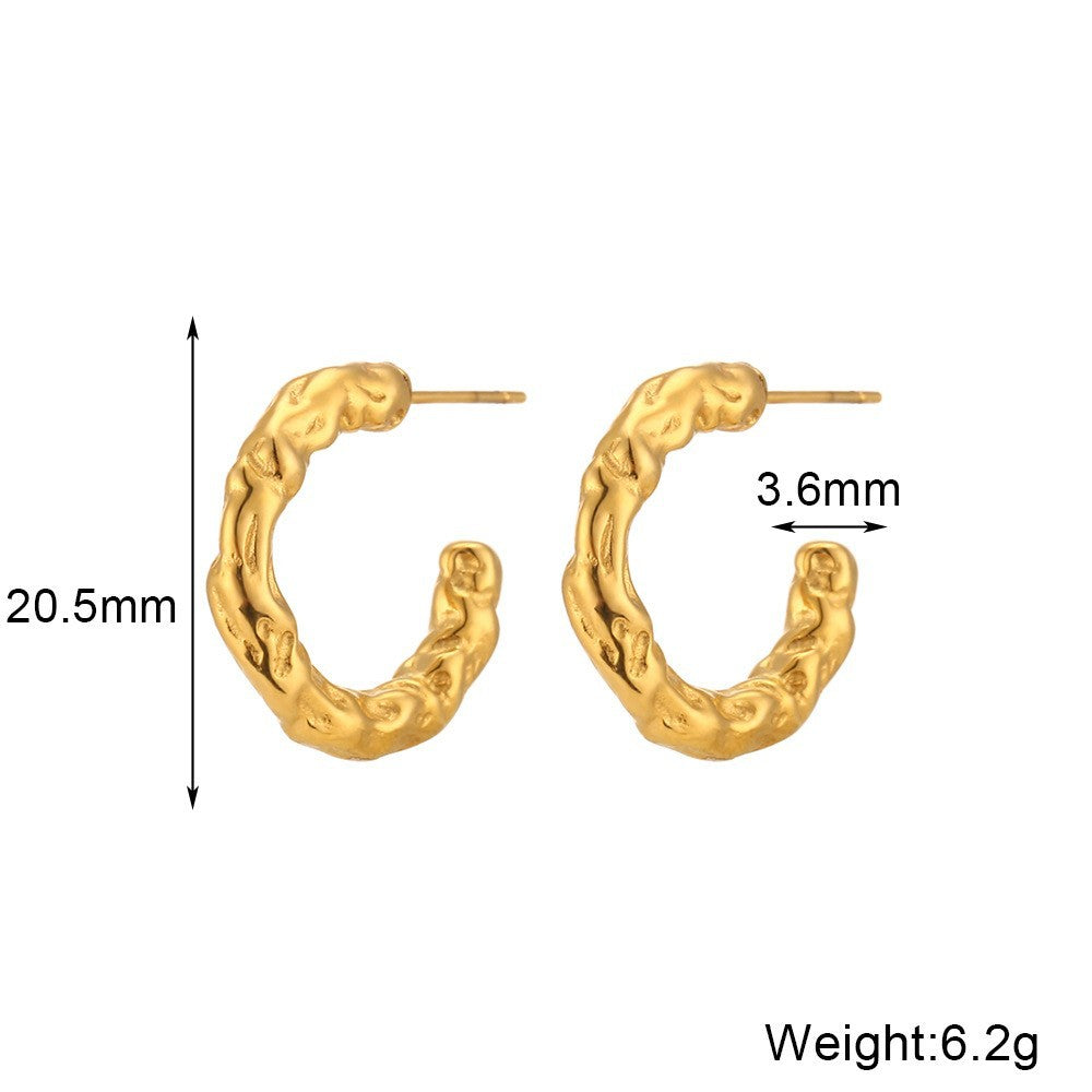 Minimalist Luxe Bamboo-Textured Stainless Steel Hoop Earrings with 18K Gold Plating for Women