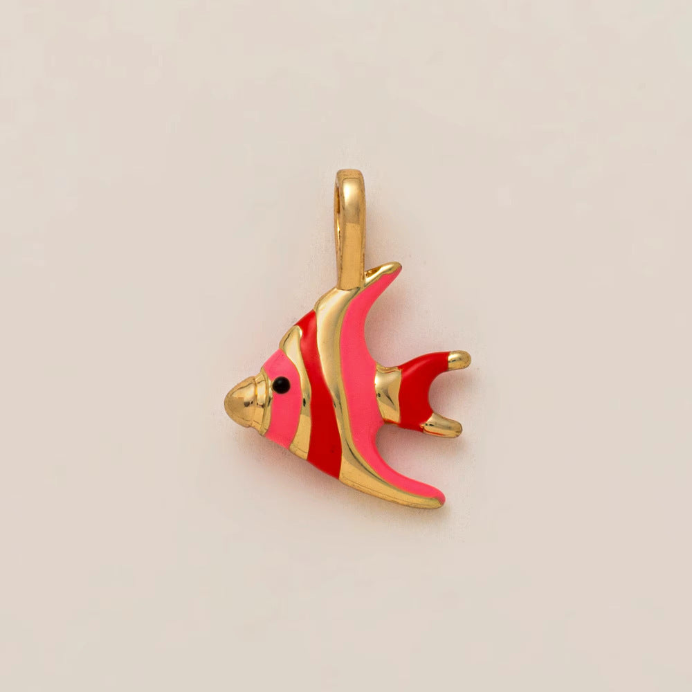 Minimalist Luxury Plated Brass Animal Shape Cubic Zirconia Charm Bar with Corn Chain