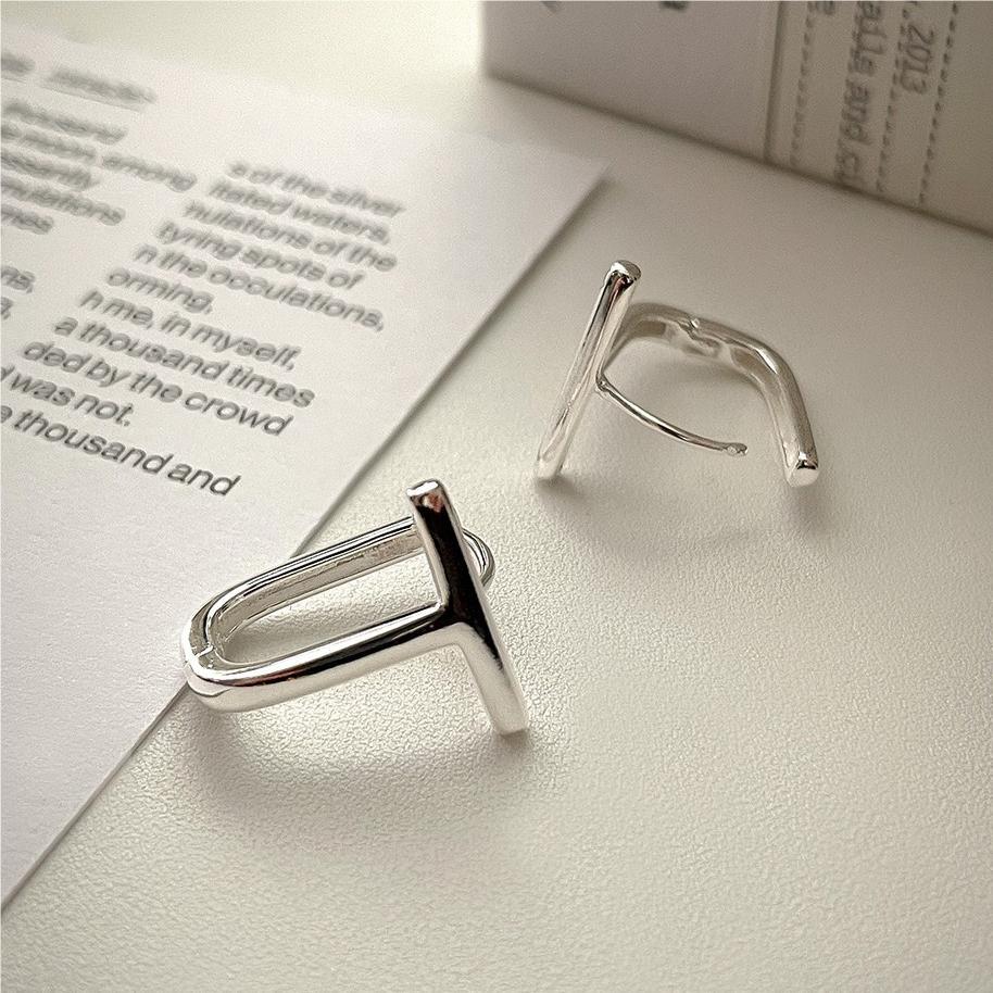 Minimalist Geometric Letter T-Shaped Earrings in 925 Sterling Silver with Gold Plating for Women