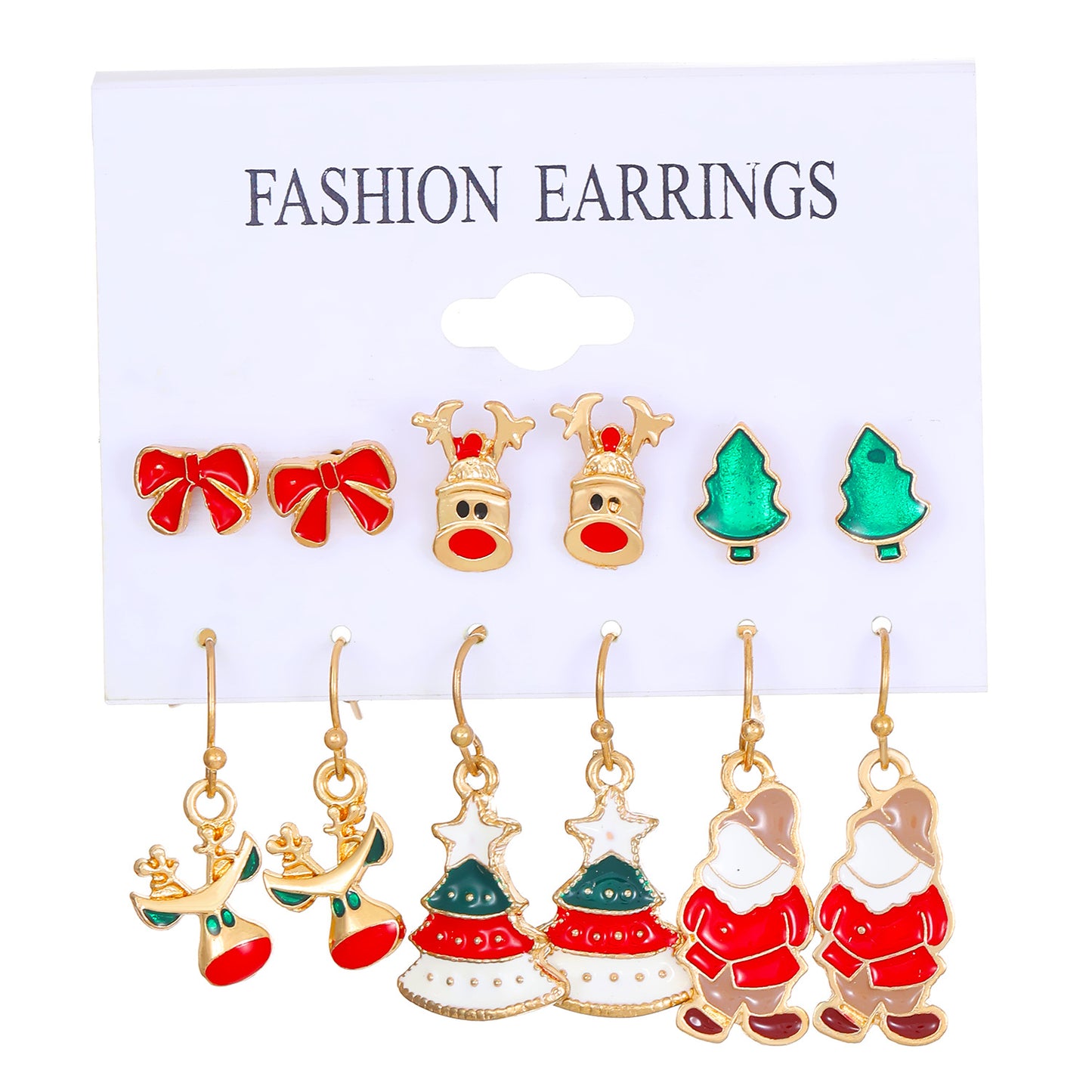 Set de pendientes de aleación con motivos navideños de muñeco de nieve, copo de nieve, reno y árbol de Navidad para mujer