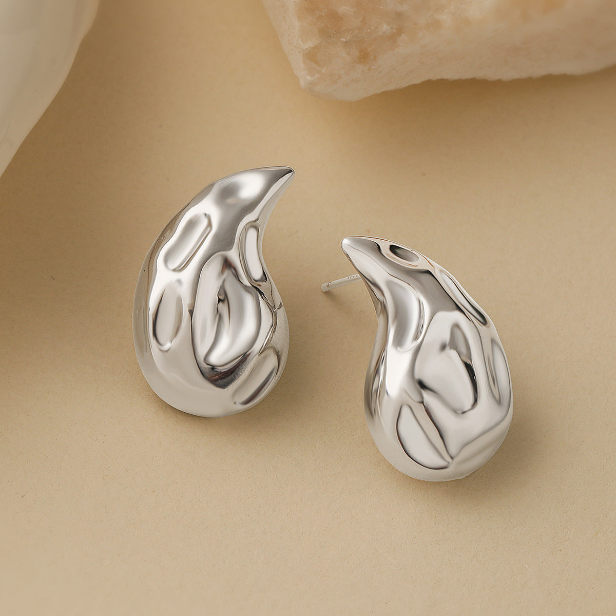 Punk-Style Irregular Geometric Copper Stud Earrings for Women with Micro-Pave Setting