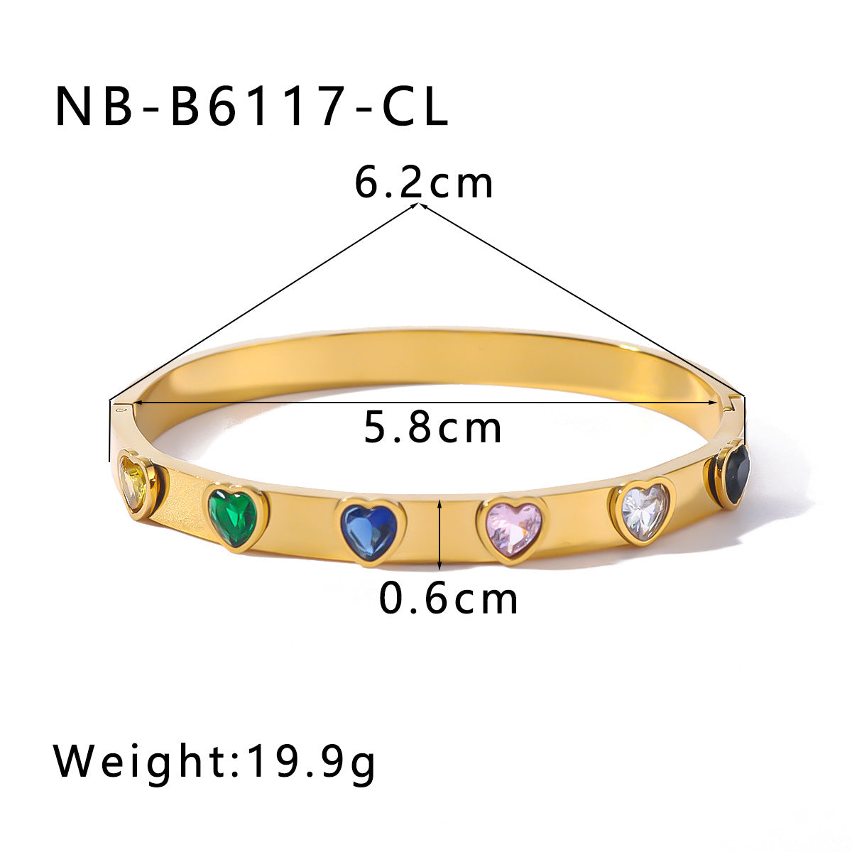 Bracciale da donna in acciaio inossidabile placcato oro 18 carati a forma di cuore stile vintage con zirconi cubici