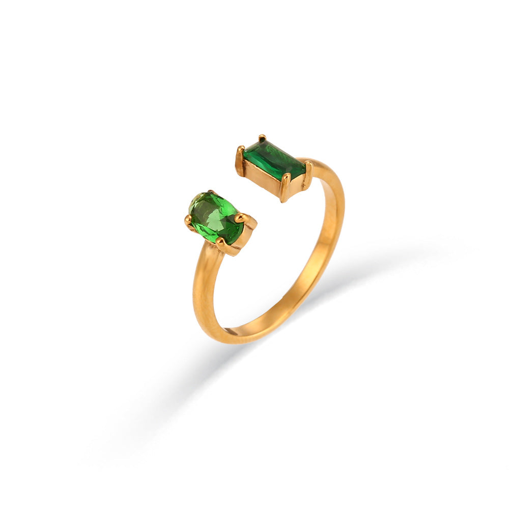 Anello Minimalista Geometrico in Acciaio Inossidabile Placcato Oro 18K con Intarsio di Zirconi da Donna