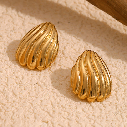 Pendientes minimalistas geométricos de acero inoxidable con baño de oro de 18 quilates para mujer, tipo abanico