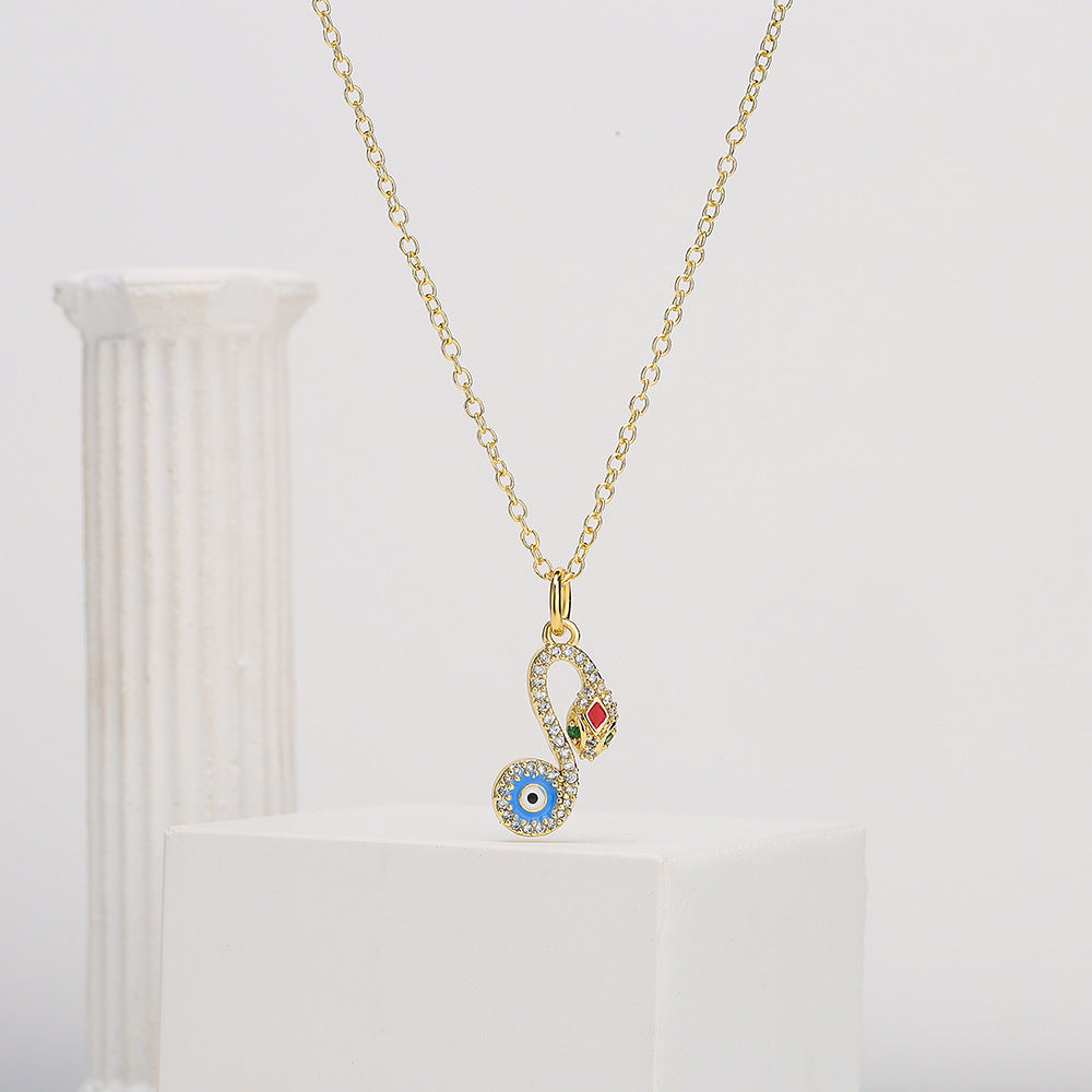 Collana da donna a forma di serpente geometrico in rame con placcatura in oro vero e intarsi in zircone