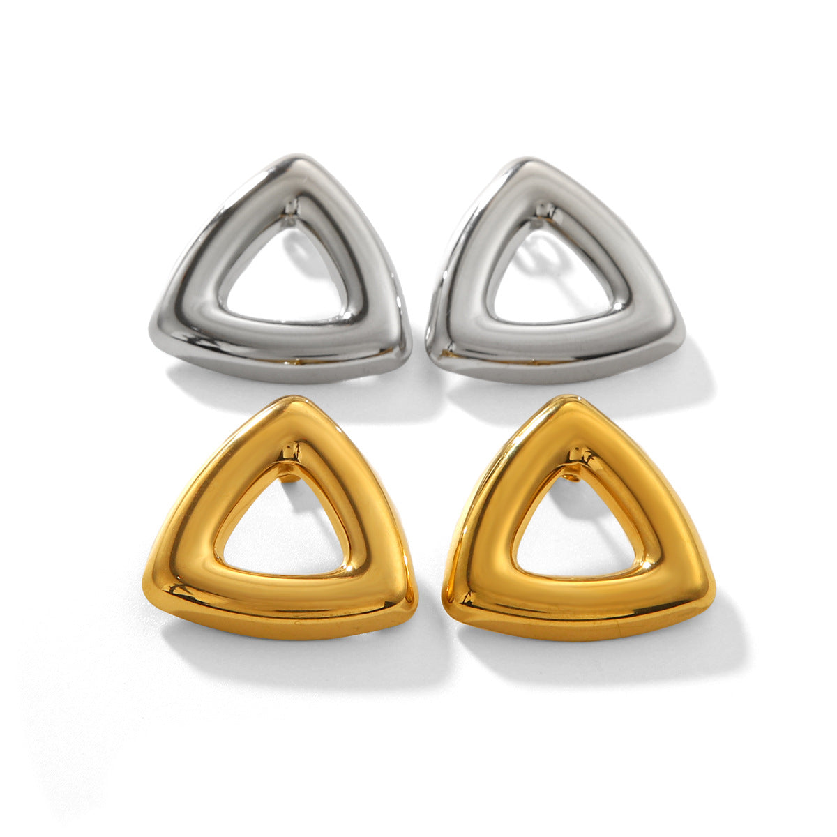 Geometric Triangle Stainless Steel Stud Earrings with 18K Gold Plating for Women