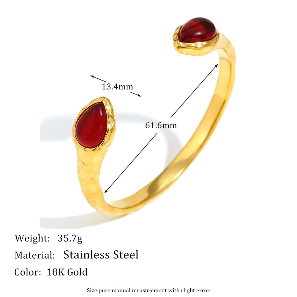 Bracciale da donna in acciaio inossidabile placcato oro 18 carati con testa di serpente doppia e agata, ispirato alla geometria vintage francese