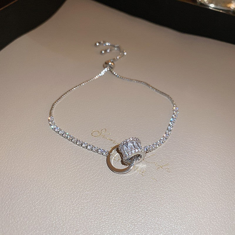 Elegant Geometric Floral Bracelet for Women in Plated Copper with Rhinestone Accents, Minimalist Office Style Hand Jewelry