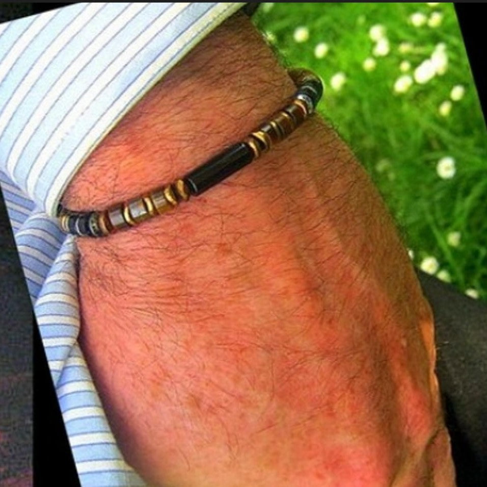 Bohemian Vintage Geometric Wood Hematite Turquoise Beaded Bracelet Unisex Casual Handmade